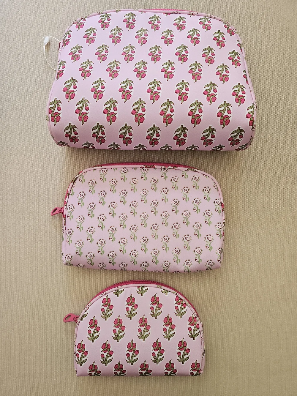 NWT Dwell Studio Set of 3 Pink Block Indian Print Cosmetic Bags